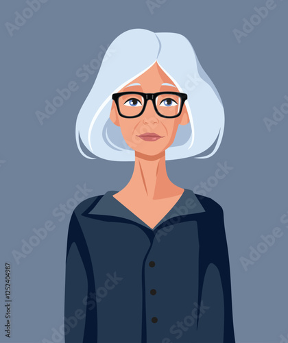 Portrait of a Beautiful Elegant Senior Lady Vector Character. Woman with gray hair aging gracefully having a timeless beauty
