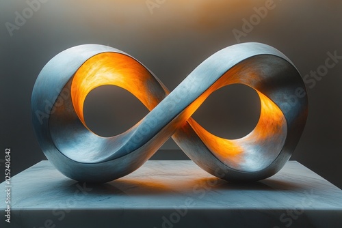 Minimalist Infinity Symbol Sculpture in White Clay, Elegant Intertwined Shapes, Scandinavian Design, Natural Daylight photo