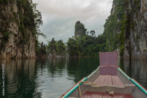 Cheow Lan Dam or Ratjjaprabha Dam, Surat Thani Province is a hydroelectric dam with beautiful nature, especially limestone mountains, suitable for relaxation. It is located in Khao Sok National Park photo