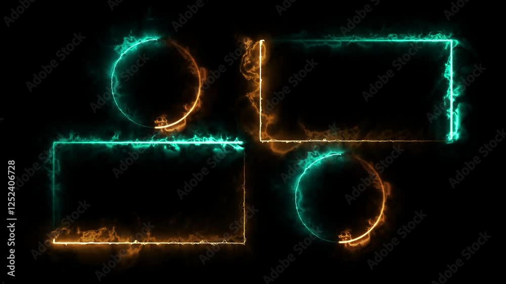 glowing neon rectangles abstract background. abstract glowing blue neon rectangle border frame. 4k animated on black background