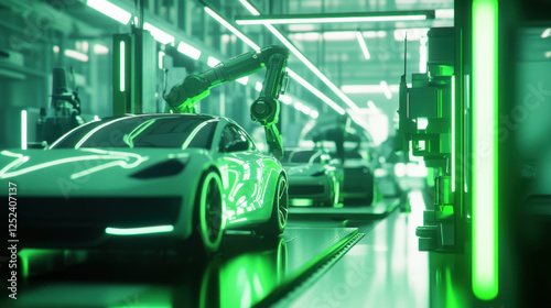 Wallpaper Mural A futuristic electric vehicle assembly line in green manufacturing with sleek cars Torontodigital.ca