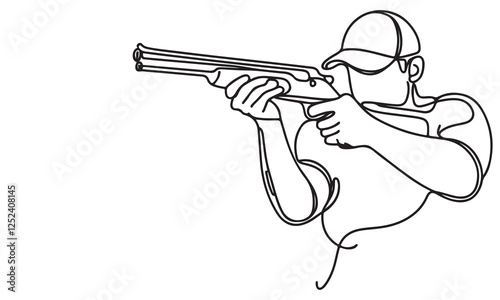 One continuous single drawing black line art doodle of shooter is shooting sport outline vector illustration on white background