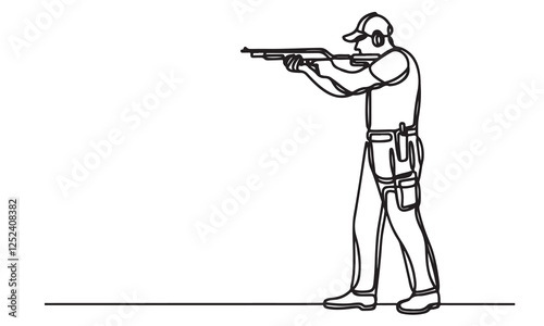 One continuous single drawing black line art doodle of shooter is shooting sport outline vector illustration on white background