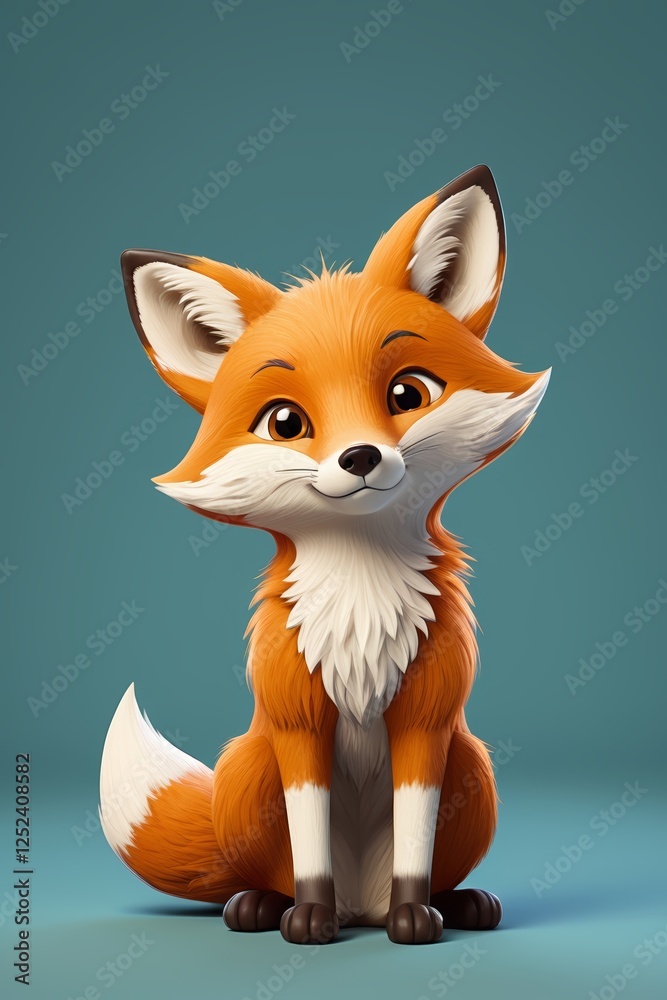 Fototapeta premium cartoon fox sitting on a blue background with a green background