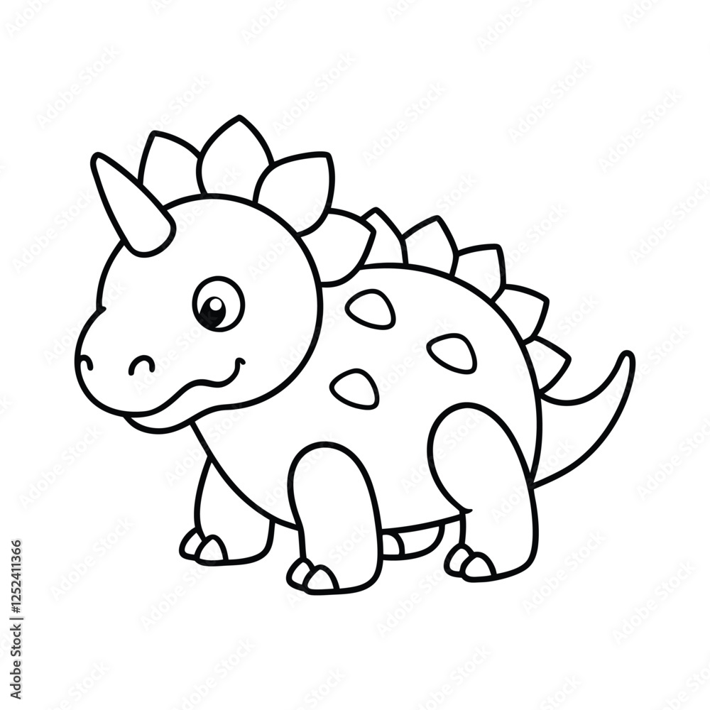 Fototapeta premium Cute Triceratops Line Art Vector – Adorable Dinosaur Outline Illustration