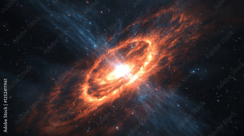 Fototapeta premium Ionized Jet Spewing from Spinning Galaxy in Vast Cosmic Space