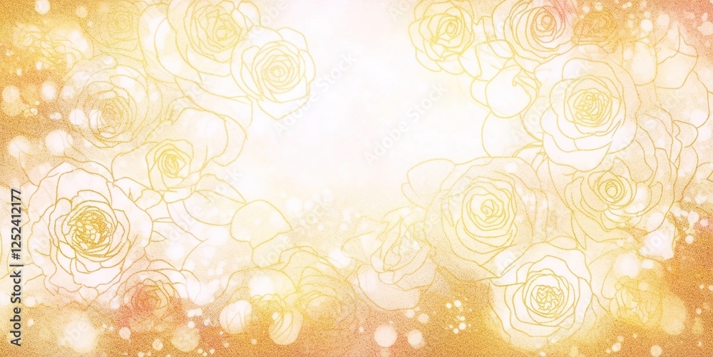 Abstract seamless pattern featuring rose flower outlines with golden lines on a white background, designed for wedding invitations, packaging, or elegant wallpaper. Vector illustration. Abstract seamless pattern featuring rose flower outlines with golden lines on a white background, designed for wedding invitations, packaging, or elegant wallpaper. Vector illustration.