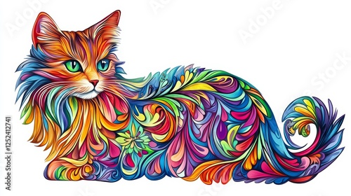 create an image of a cat in the colorful on a clear white background 