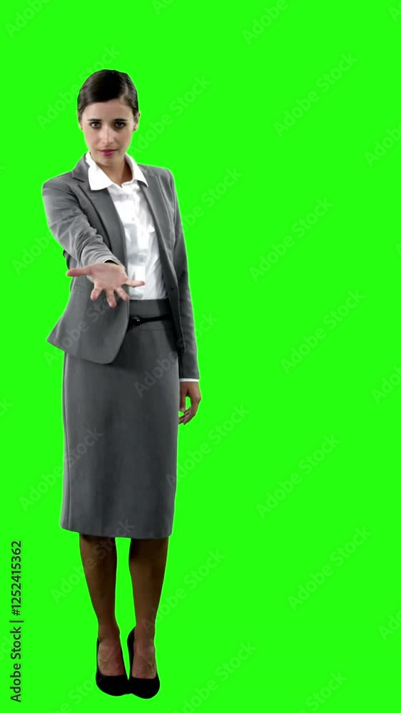 Businesswoman gesturing against green screen Businesswoman gesturing against green screen