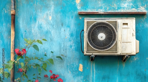 Air conditioning system with properly insulated pipes secured along a house wall