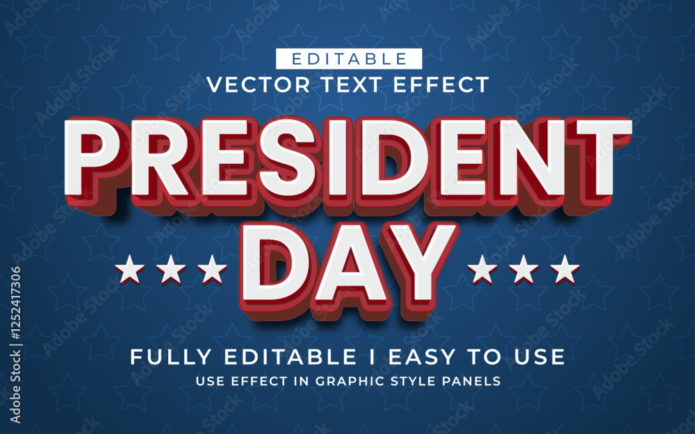 Obraz premium 3d editable happy president's day text effect typography style template