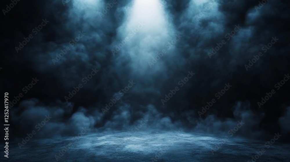Foggy dramatic lighting in dark smoky atmosphere on stage. Generative AI Foggy dramatic lighting in dark smoky atmosphere on stage. Generative AI