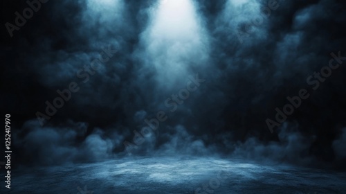 Foggy dramatic lighting in dark smoky atmosphere on stage. Generative AI