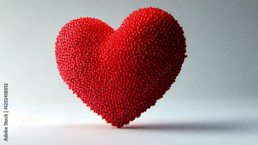 Red Heart of Love: A plush, textured red heart, formed from countless tiny spheres, sits serenely against a subtle backdrop.  The image exudes warmth, affection, and the essence of romantic love.