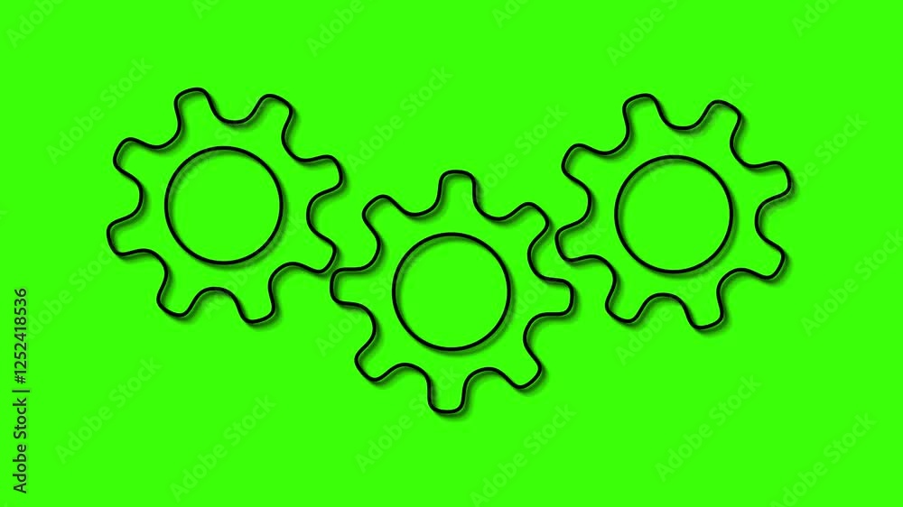 Spinning gears animation. Green screen Rotating cog icon.