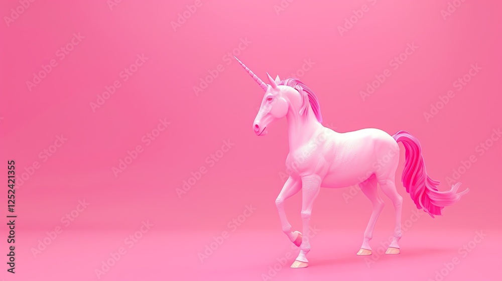 Fototapeta premium A 3D rendering of a white unicorn against a pink background.