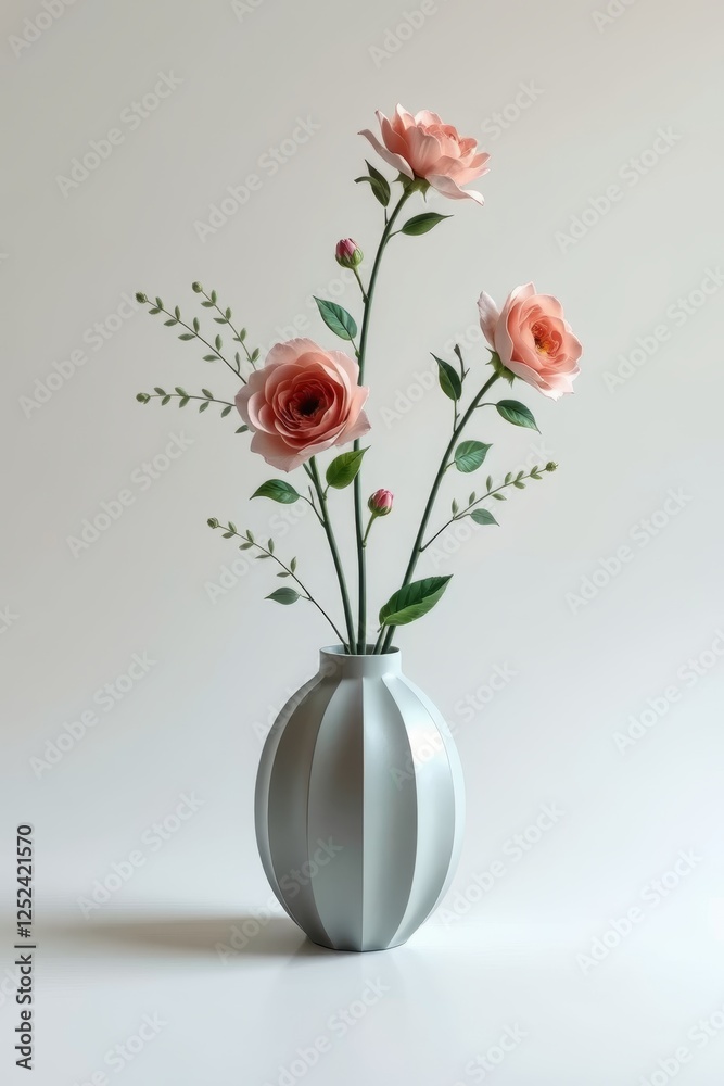 Fototapeta premium there is a vase with pink flowers in it on a white surface