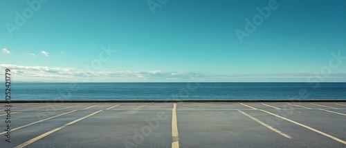 Serene beach view with empty parking lot.
