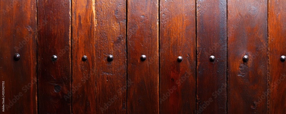 Fototapeta premium Dark wood planks, studded, background texture, rustic design, interior