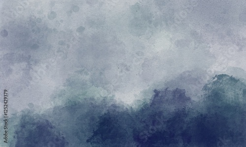 The watercolor background uses a blue-gray tone, resembling a mist or faint mountain. It looks natural, quiet, cool, and mysterious. It is suitable for graphic design.