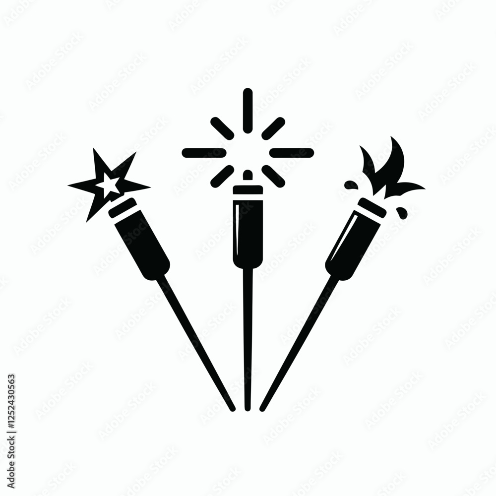 Naklejka premium Independence Day Sparkler Silhouettes in black on a white background