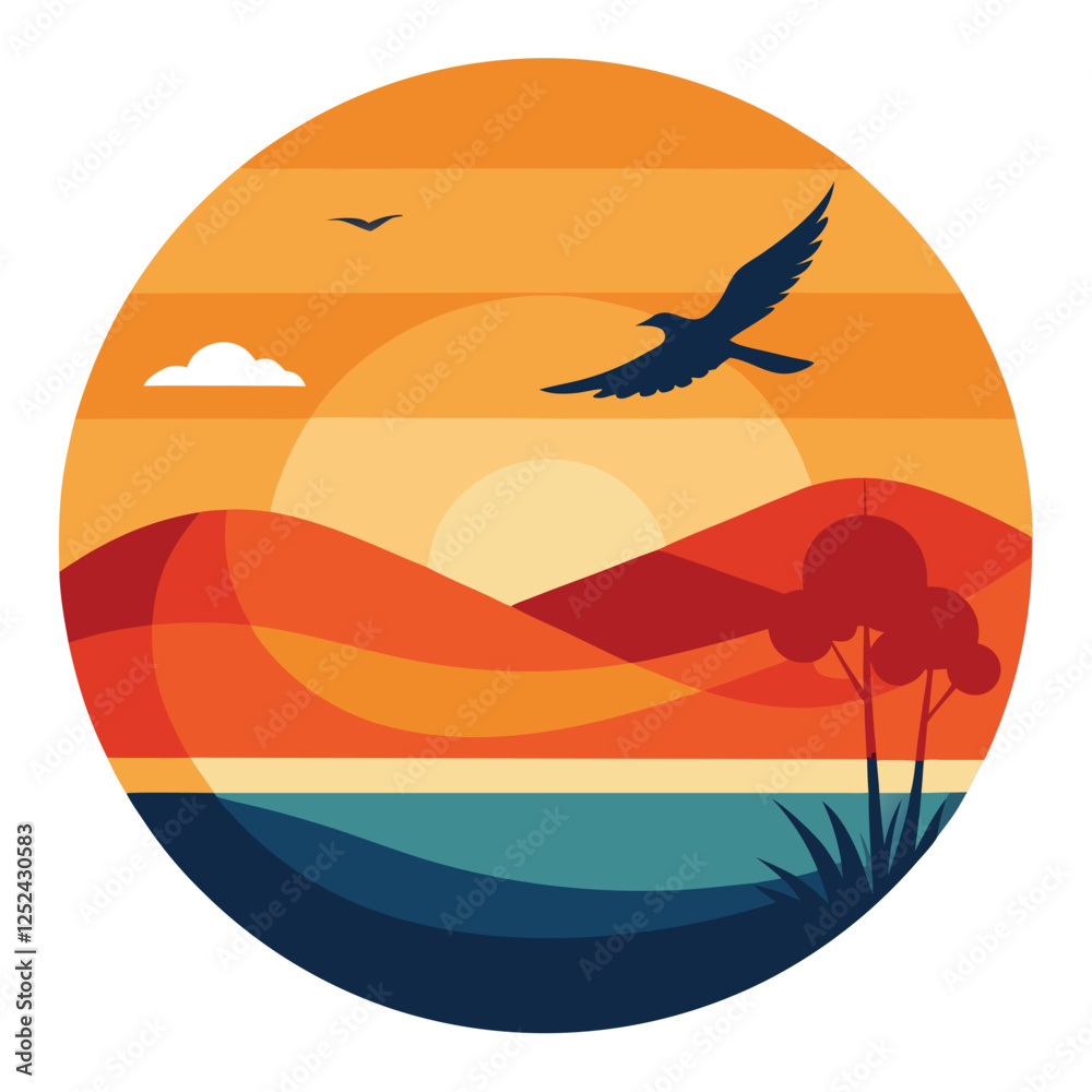 Naklejka premium Abstract colorful summer beach, palm tree, retro, 80s style logo vector illustration 