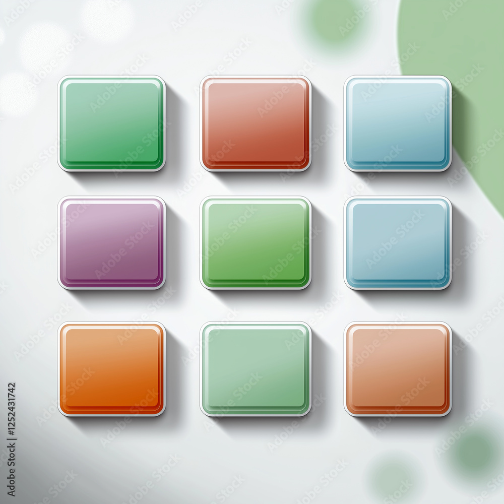 A modern digital interface featuring colorful square buttons arranged in a grid on a light background A modern digital interface featuring colorful square buttons arranged in a grid on a light background