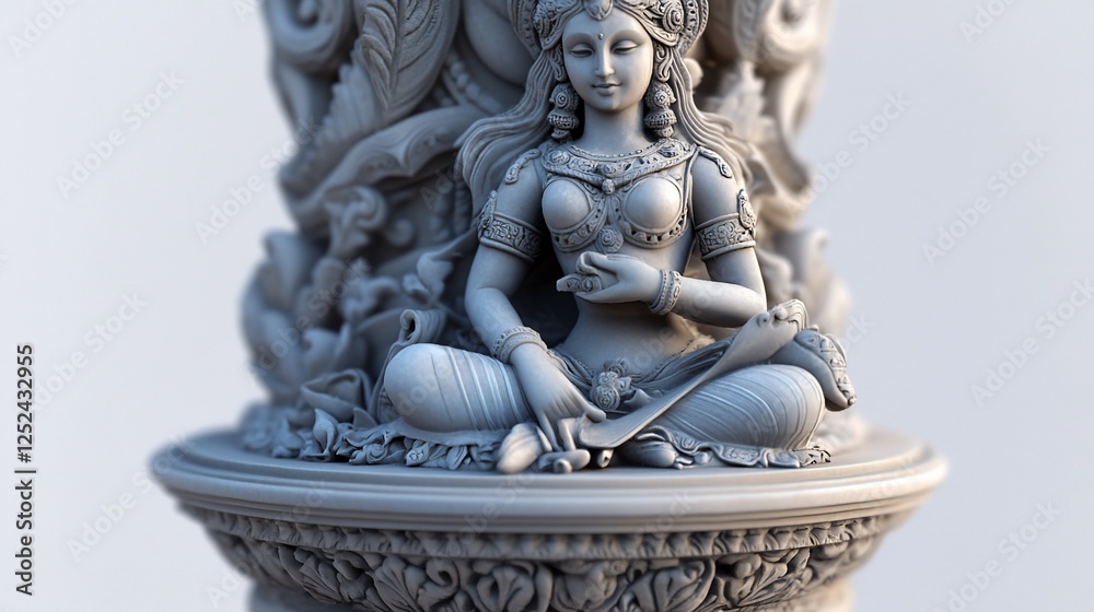 Serene Goddess Sculpture: A 3D Render of Intricate Detail and Tranquil Pose Serene Goddess Sculpture: A 3D Render of Intricate Detail and Tranquil Pose