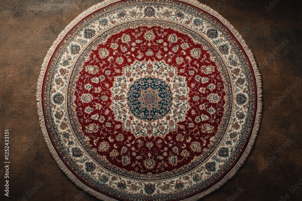 Intricate Floral Patterned Persian Rug Rich Red Cream Colors Hyper-Realistic Soft Natural Lighting Top-Down View Texture Patterns Intricate Floral Patterned Persian Rug Rich Red Cream Colors Hyper-Realistic Soft Natural Lighting Top-Down View Texture Patterns