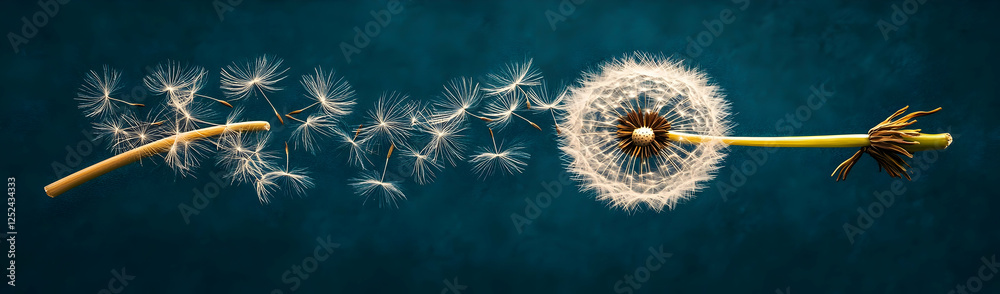 Obraz premium Dandelion seeds blow, nature, blue