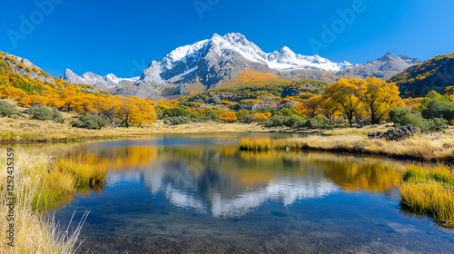 Autumnal mountain lake reflection