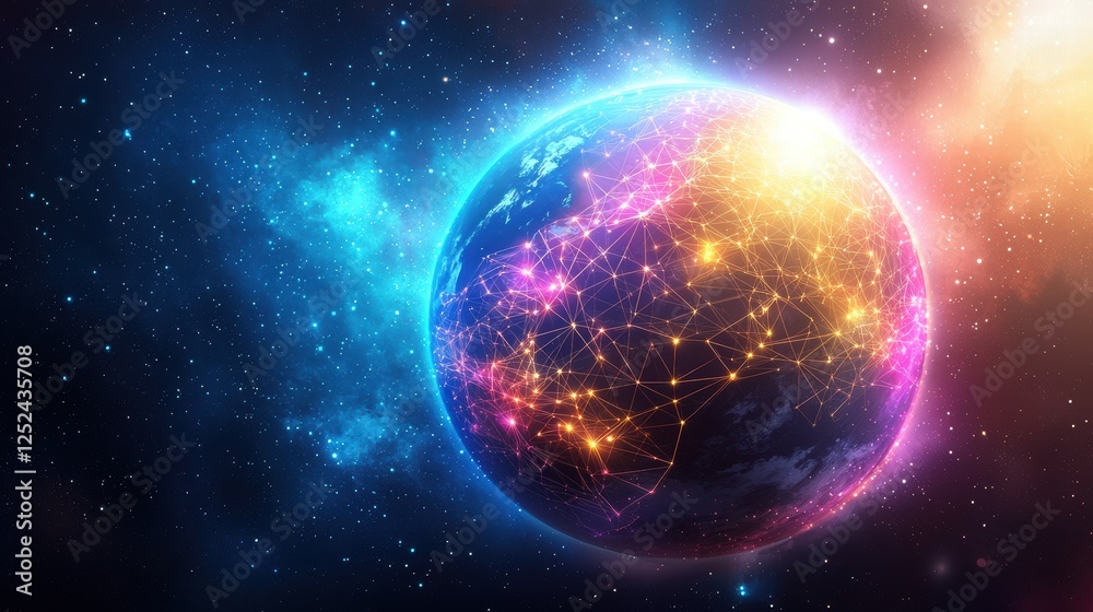 Obraz premium Colorful Abstract Planet in Cosmic Space with Stars and Light in a Vast Universe