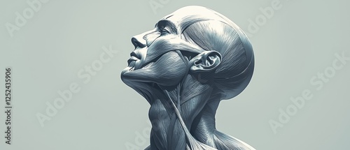 Detailed Human Muscle Structure of a Head in Profile View for Artistic and Educational Purposes