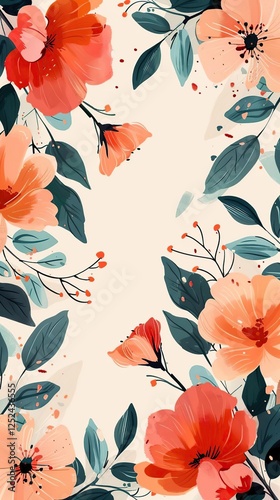 a floral pattern with orange flowers on a soft pink background photo