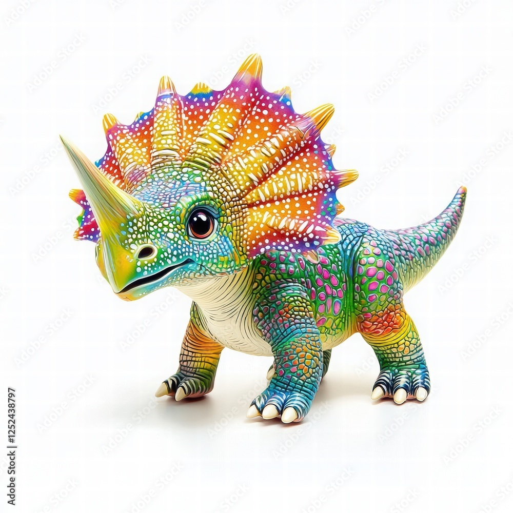 Fototapeta premium Colorful Triceratops Toy Figurine with Rainbow Patterns and Playful Design for Children