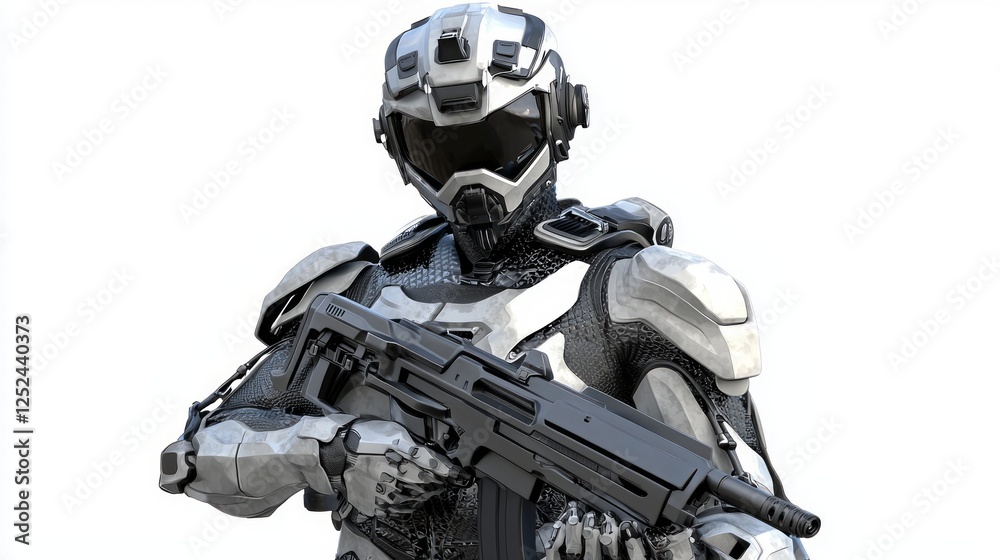 Futuristic Soldier in Reactive Armor Holding Advanced Weapon Futuristic Soldier in Reactive Armor Holding Advanced Weapon