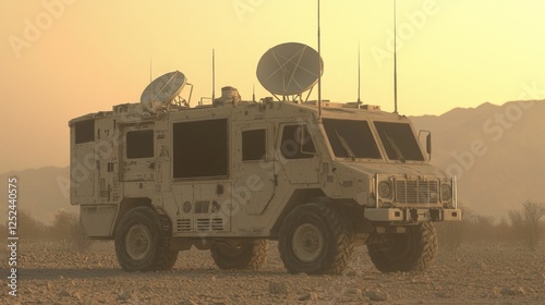 Mobile Command Vehicle with AI Technology in Desert Landscape photo