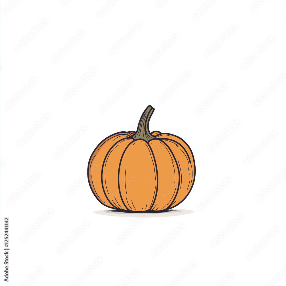 A simple and clean vector style illustration of a single pumpkin with detailed features, capturing the classic round shape and texture. A simple and clean vector style illustration of a single pumpkin with detailed features, capturing the classic round shape and texture.