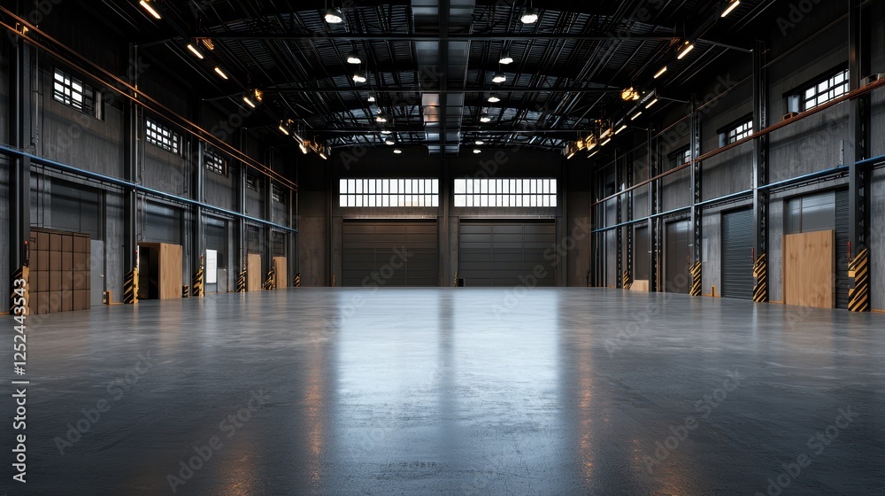 Obraz premium Cool and Toned Warehouse Interior with Bluish Tint and Spacious Layout for Creative Use