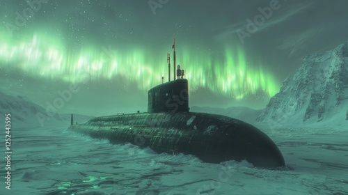 Robotically Controlled Submarine with Northern Lights Background photo