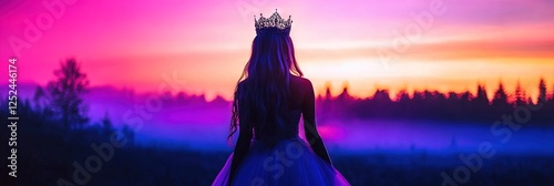 woman dressed as fairy tale princess, vibrant, minimalist, clean -