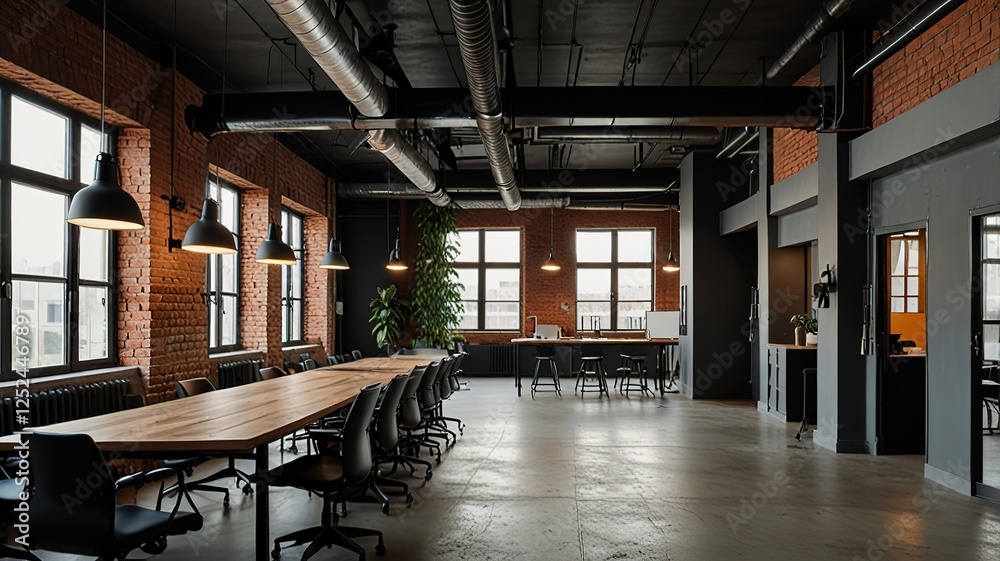 Industrial style coworking office workplaces. Meeting room Industrial style coworking office workplaces. Meeting room