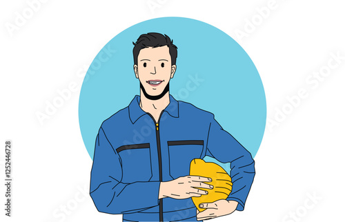 illustration of a professional Craftsman laughing in a blue jumpsuit
