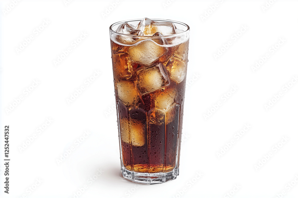 Selective focus glass of iced cola isolated on white background, Iced coffee on white. Selective focus glass of iced cola isolated on white background, Iced coffee on white.