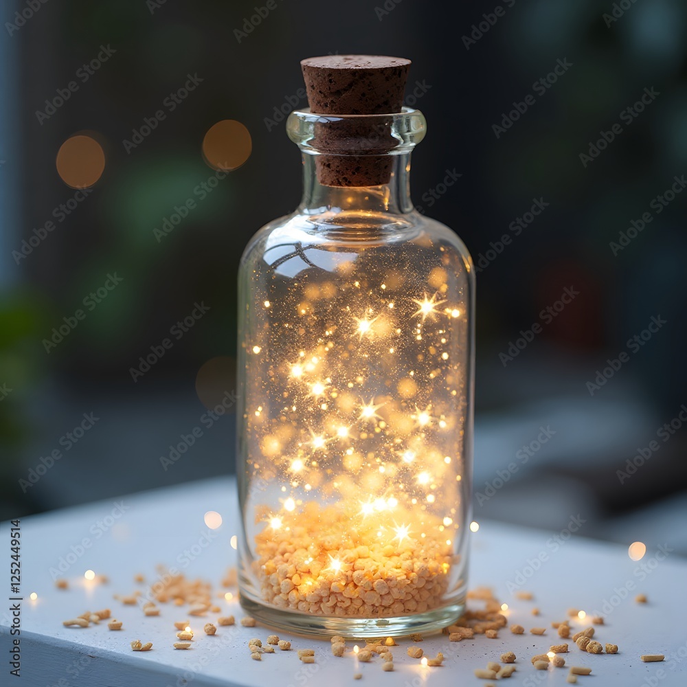 Enchanting Glass Bottle Filled with Sparkling Fairy Lights and Glittering Granules Enchanting Glass Bottle Filled with Sparkling Fairy Lights and Glittering Granules