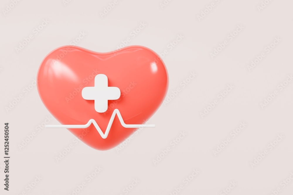 3d Red heart and heartbeat wave icon isolated on blue background. Emergency, Safety, Hospital doctor equipment medic health care concept. 3d minimal heartbeat pulse sensor icon design. 3d render. 3d Red heart and heartbeat wave icon isolated on blue background. Emergency, Safety, Hospital doctor equipment medic health care concept. 3d minimal heartbeat pulse sensor icon design. 3d render.