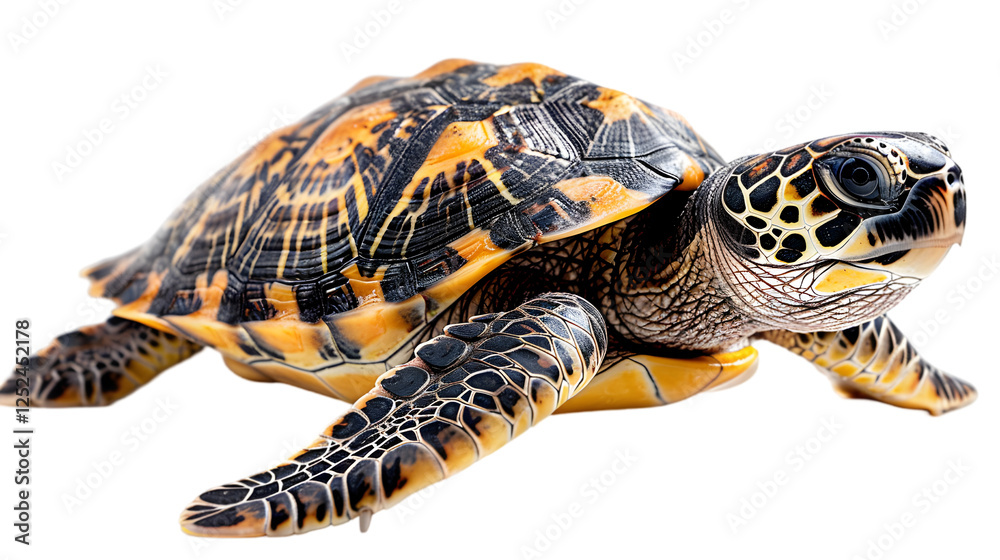 Obraz premium Sea Turtle Swimming Close-Up Against Black Background for Marine Life Content