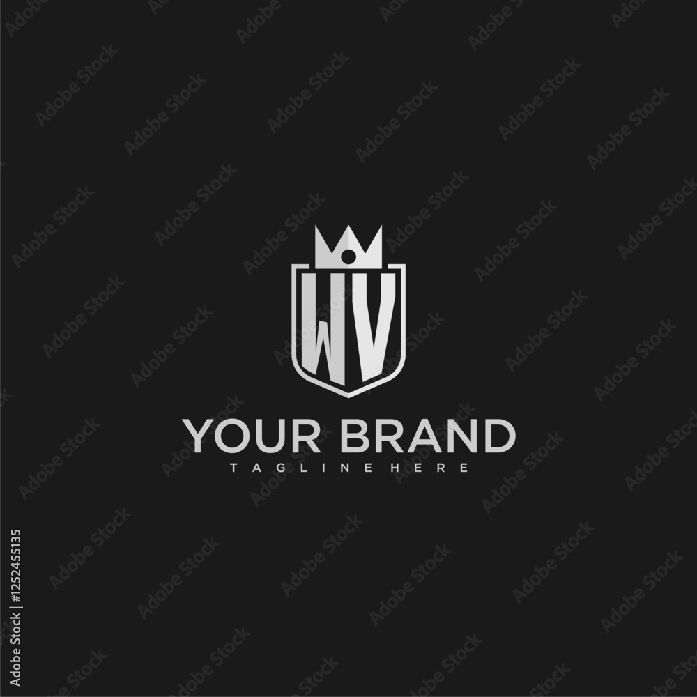 WV initial monogram shield and crown vector image WV initial monogram shield and crown vector image