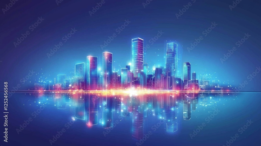 Fototapeta premium A city skyline at night with blurred neon lights forming an artistic bokeh effect. --chaos 20 --ar 16:9 --quality 2 --v 6.1 Job ID: 2ca474a1-0887-4918-b4ad-d3ef01d099af