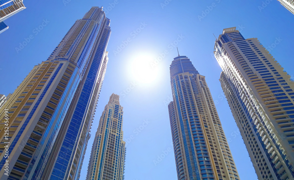 Fototapeta premium High Rise Buildings Skyscrapers Looking Up in a Modern City